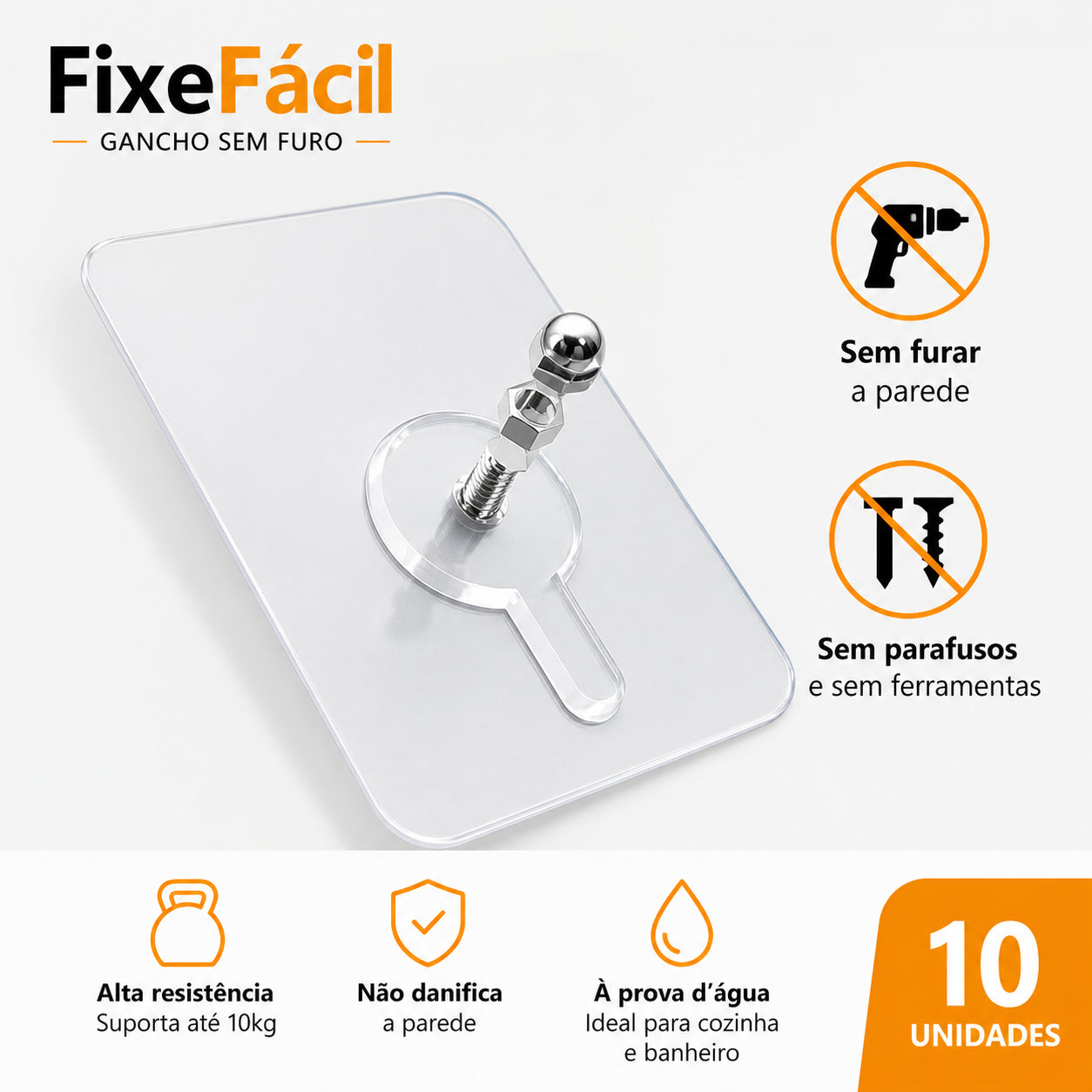 FixeFácil – Gancho Invisível Sem Furo