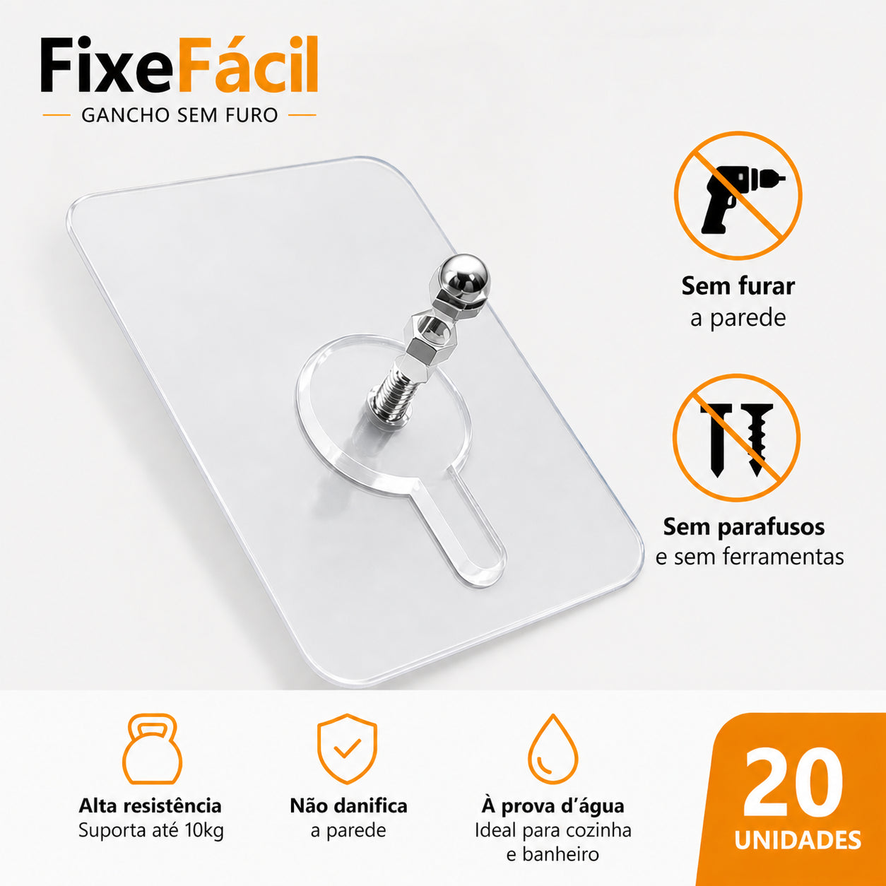 FixeFácil – Gancho Invisível Sem Furo