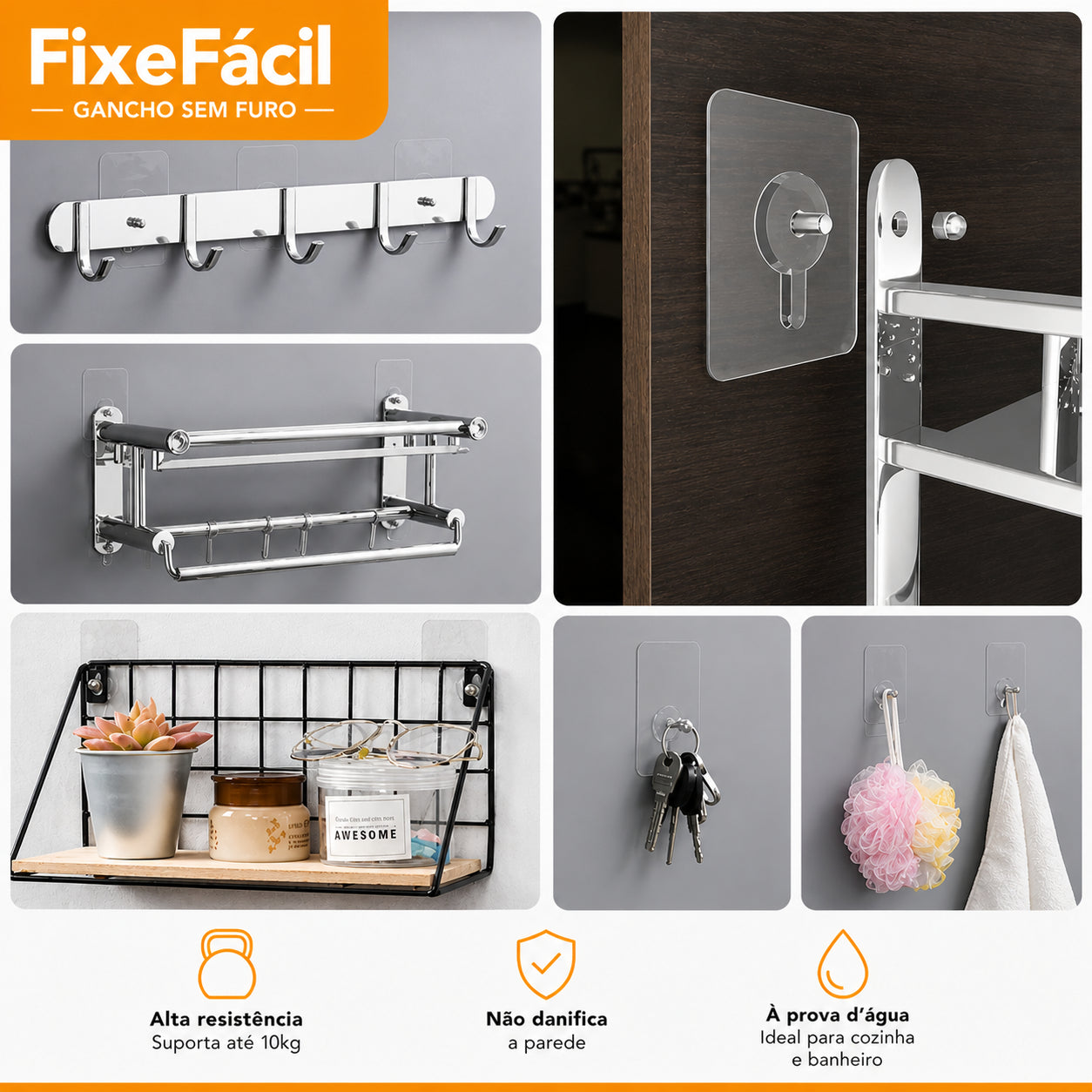 FixeFácil – Gancho Invisível Sem Furo