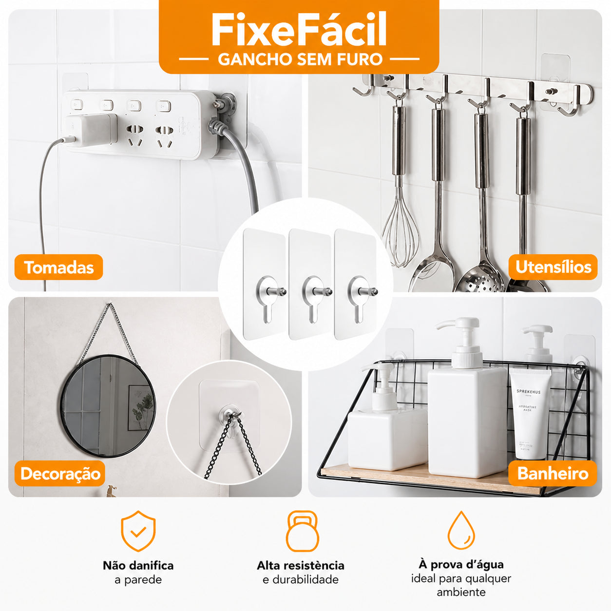 FixeFácil – Gancho Invisível Sem Furo