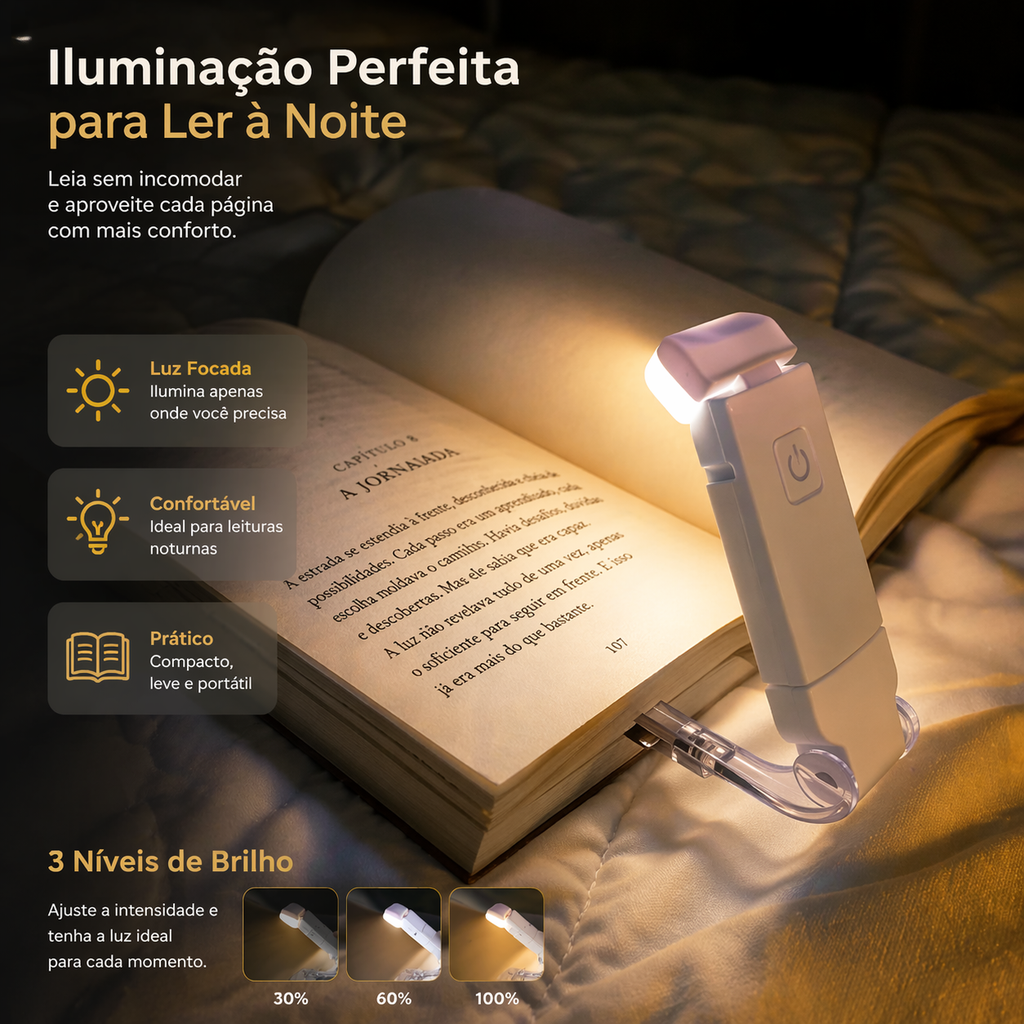 AuraLight™ – Luz de Leitura Noturna com Proteção para os Olhos (USB Recarregável)