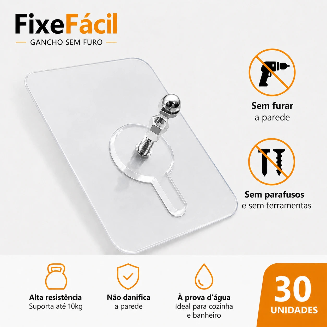 FixeFácil – Gancho Invisível Sem Furo
