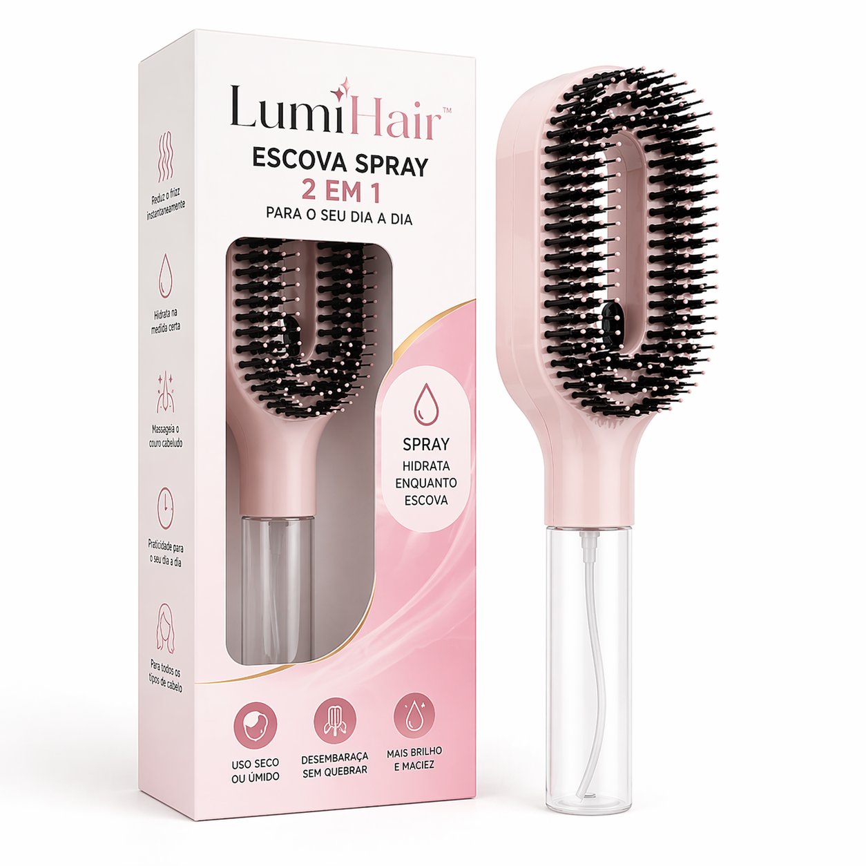 LumiHair™ – Escova de Pentear com Spray Integrado | 2 em 1