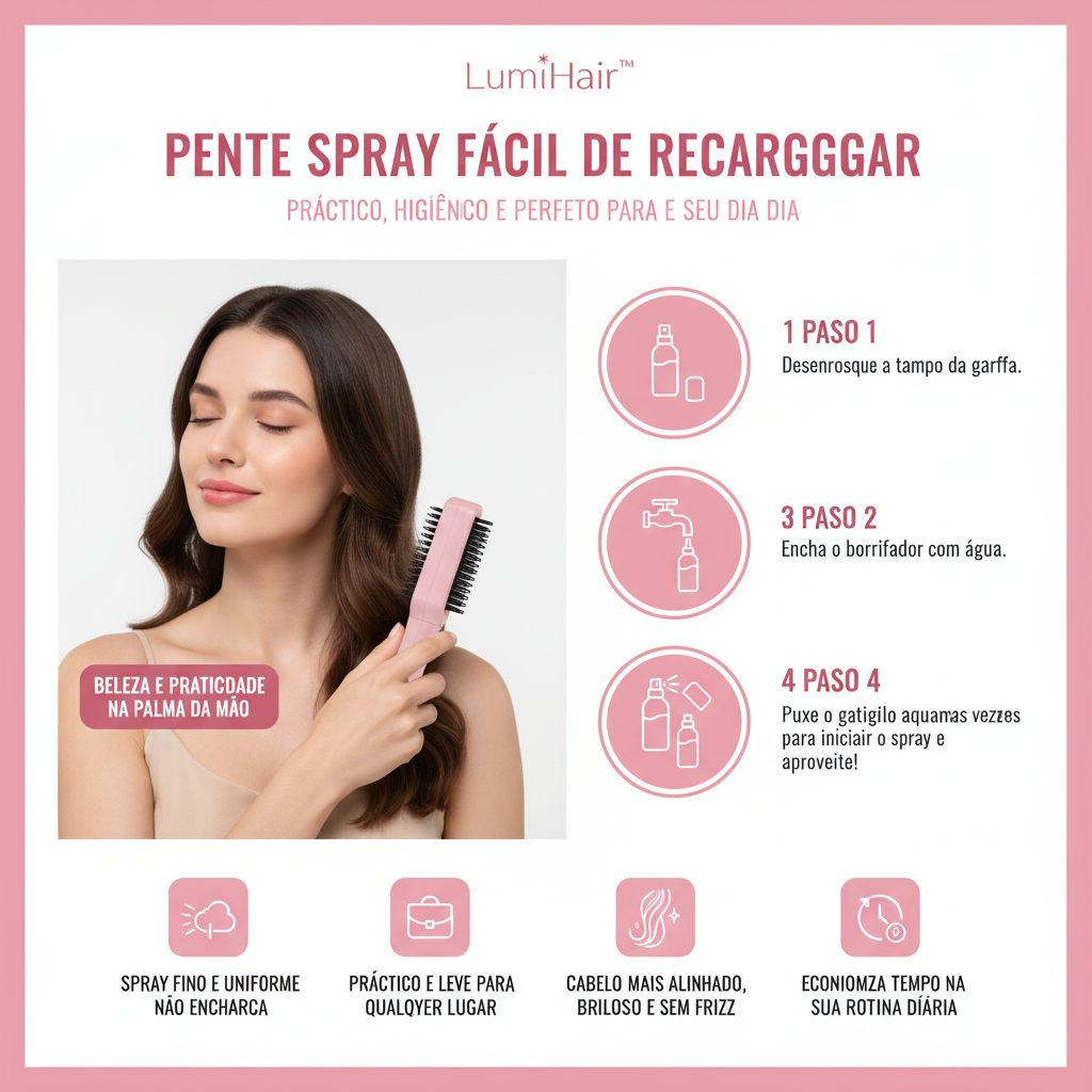 LumiHair™ – Escova de Pentear com Spray Integrado | 2 em 1