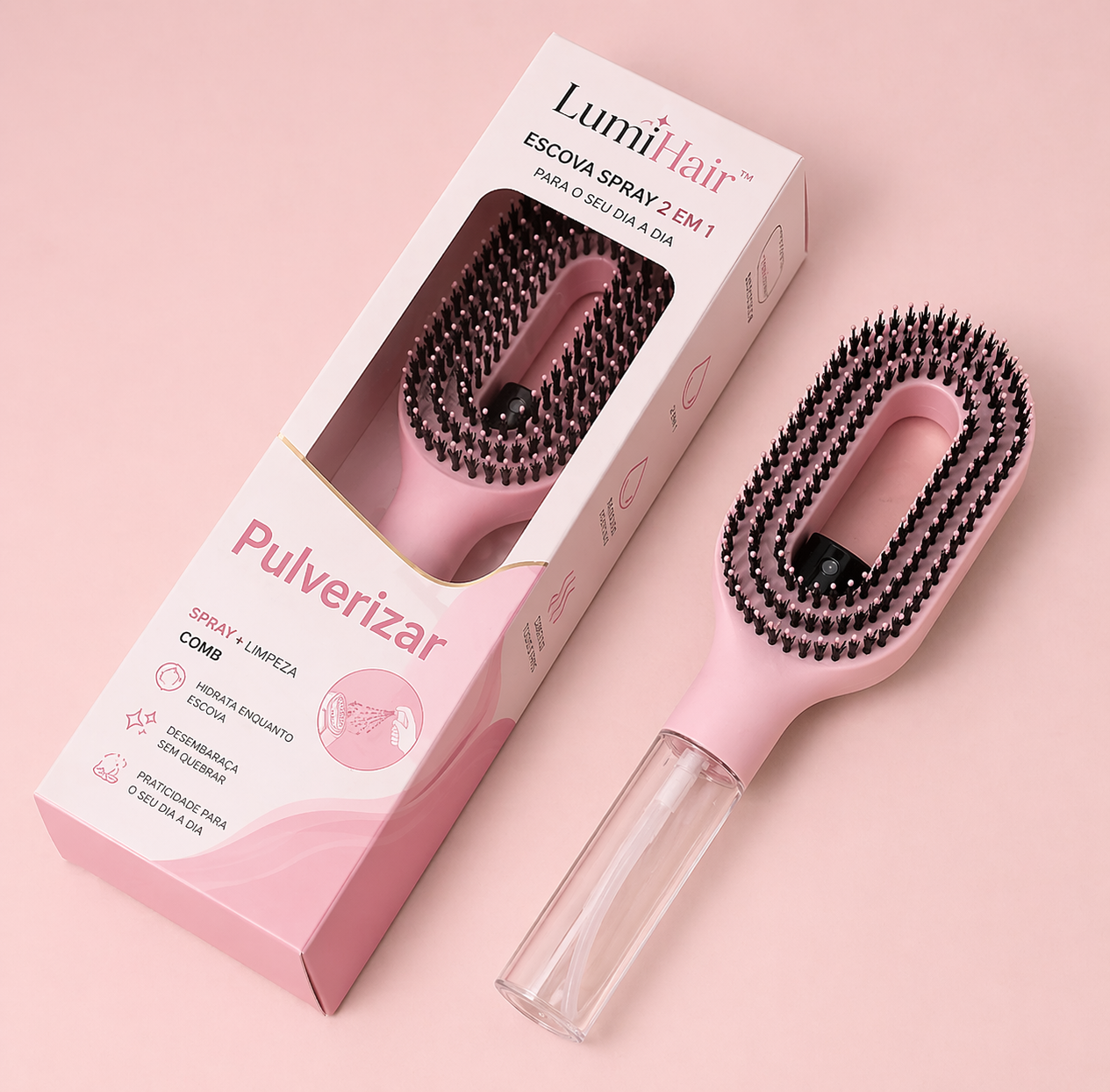 LumiHair™ – Escova de Pentear com Spray Integrado | 2 em 1