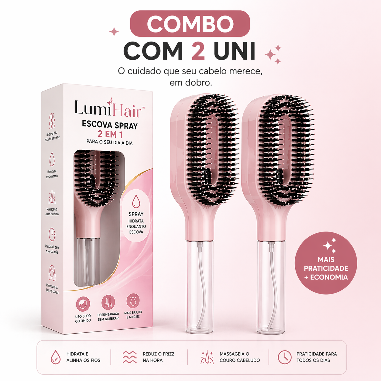 LumiHair™ – Escova de Pentear com Spray Integrado | 2 em 1