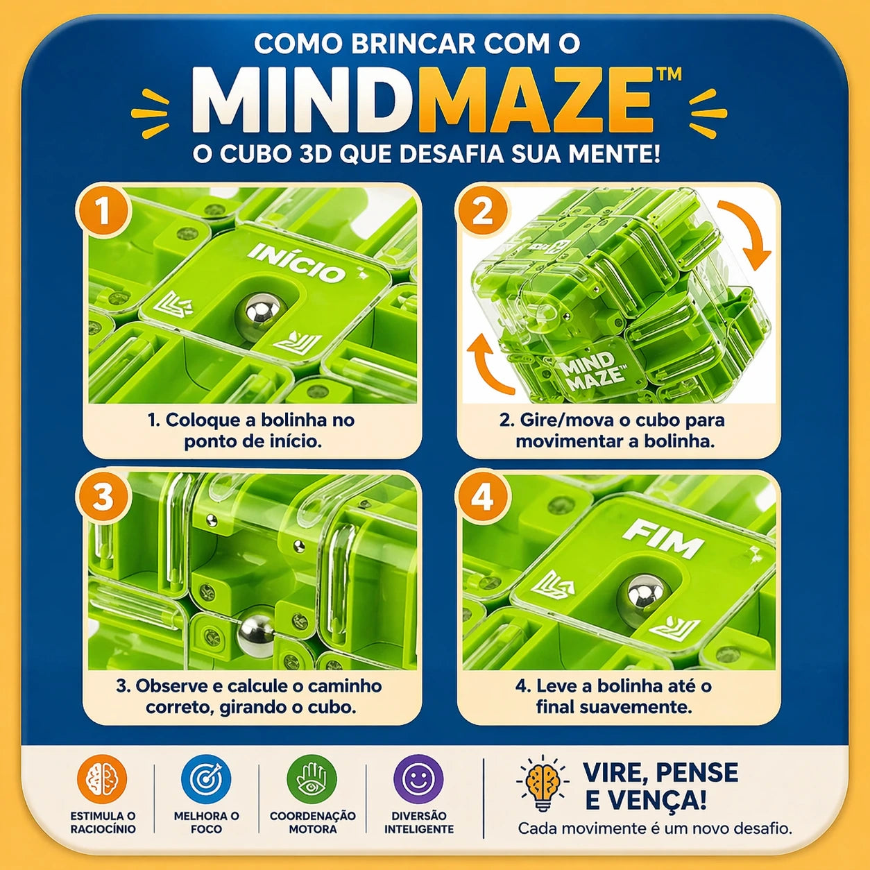 MindMaze™ Cubo Labirinto 3D para Estimular o Cérebro e Reduzir o Tempo de Tela ✅